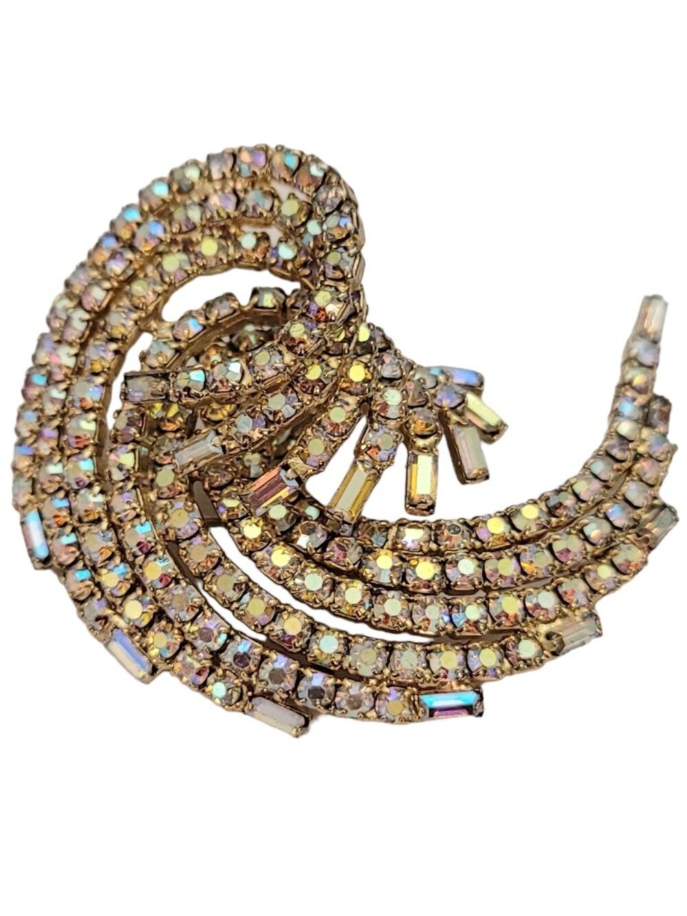 Prong Set Pink Blue Gold AB Rhinestone Snail Style Swirl Cluster Brooch E271
